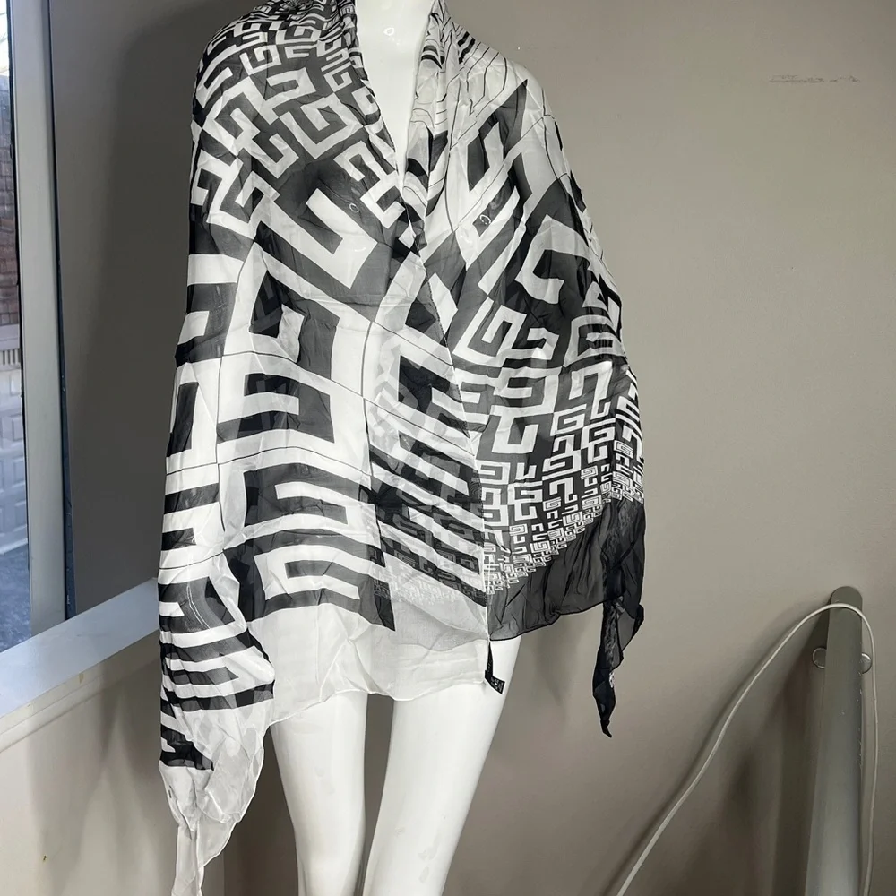 Givenchy 60” x 27” Silk Sheer Logo Shawl Scarf - New in Packaging